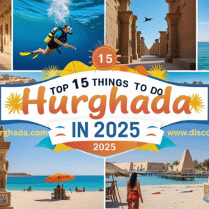 Aerial view of Hurghada beach with boats and coral reefs – best things to do in Hurghada in 2025