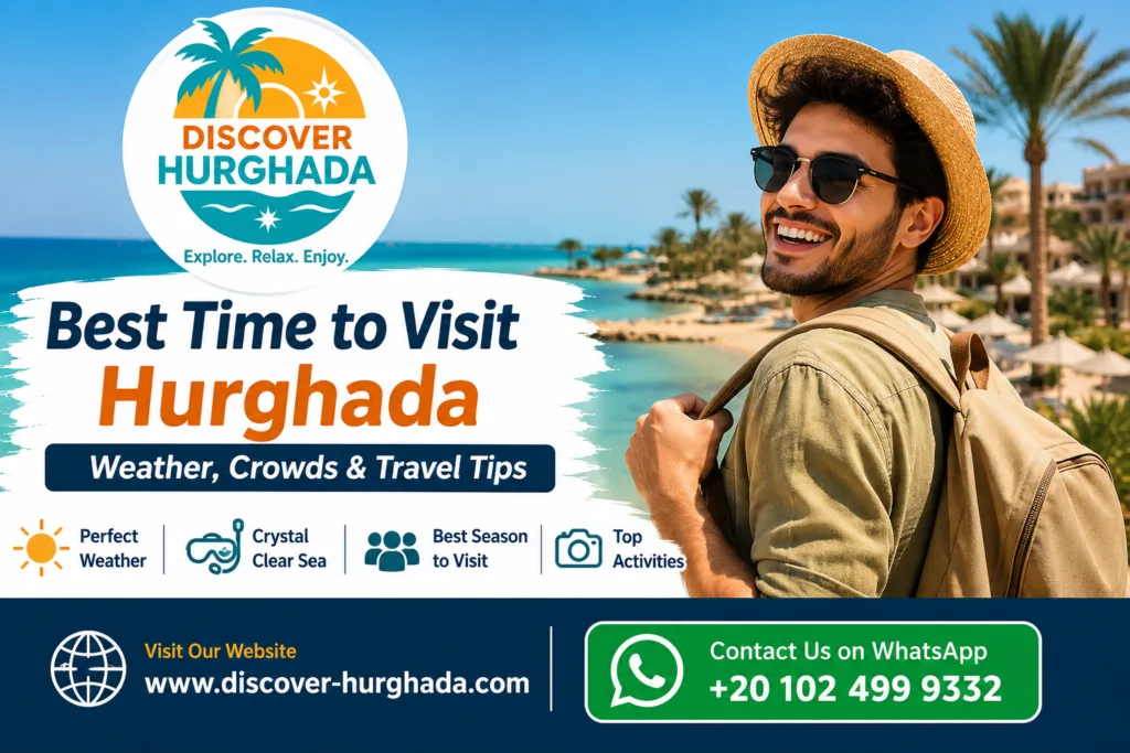 Best Time to Visit Hurghada guide showing Red Sea beaches, weather conditions, travel tips, and seasonal activities in Hurghada Egypt