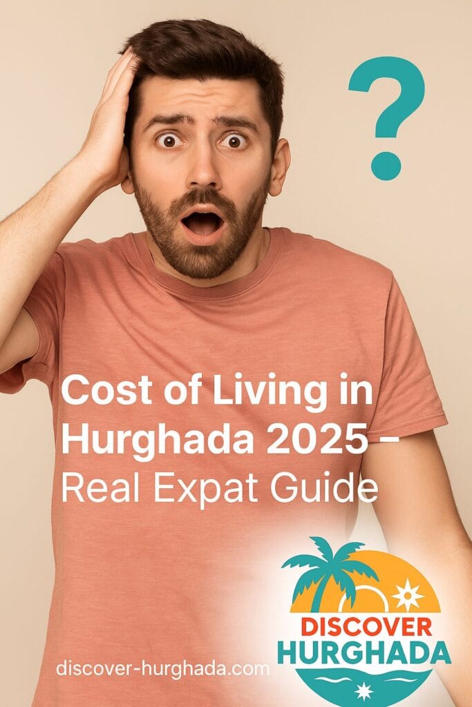 Surprised expat couple checking prices in Hurghada, Egypt – representing the real cost of living in Hurghada 2025 | Discover Hurghada