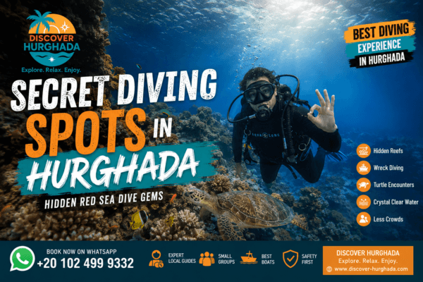 Secret Diving Spots in Hurghada diver exploring hidden Red Sea reefs and wreck diving locations