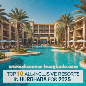 Luxury all-inclusive resort in Hurghada with beach and palm trees