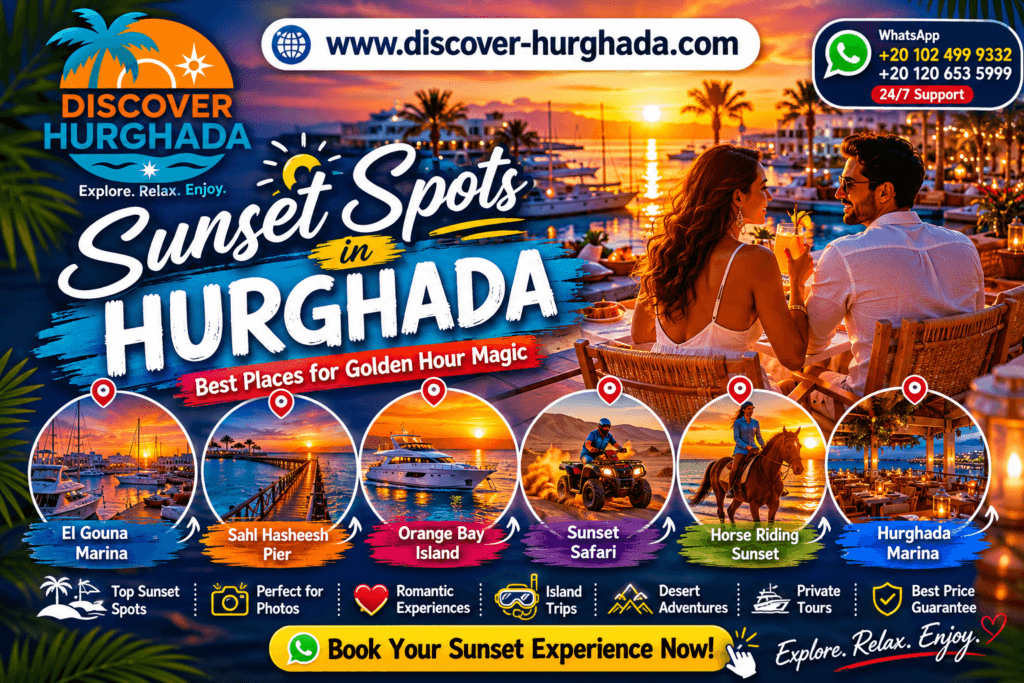 Sunset Spots in Hurghada with romantic Red Sea views, El Gouna Marina, Sahl Hasheesh, Orange Bay and sunset experiences for couples