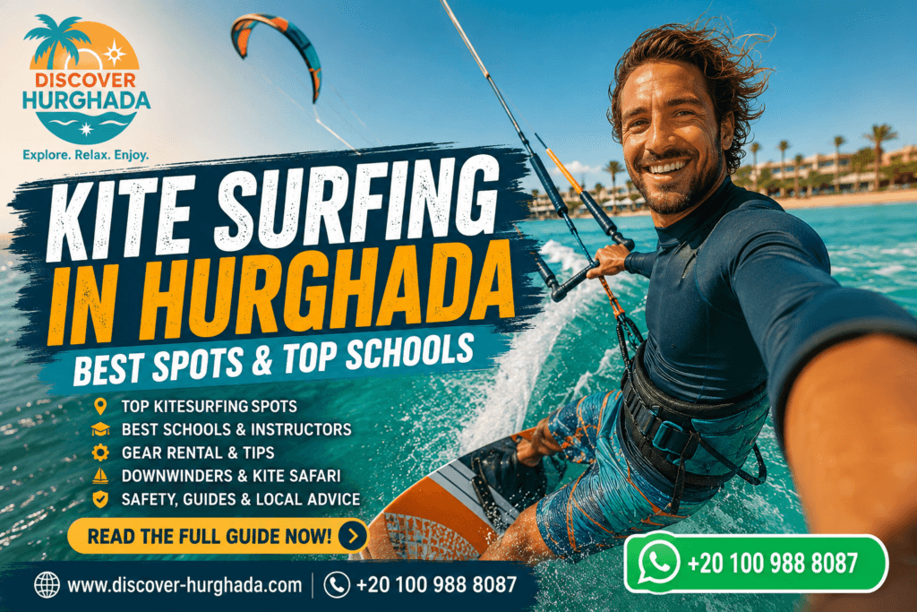 Kite Surfing in Hurghada guide featuring Red Sea kitesurfer, best spots, top schools and lessons by Discover Hurghada