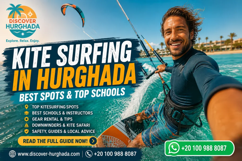 Kite Surfing in Hurghada guide featuring Red Sea kitesurfer, best spots, top schools and lessons by Discover Hurghada