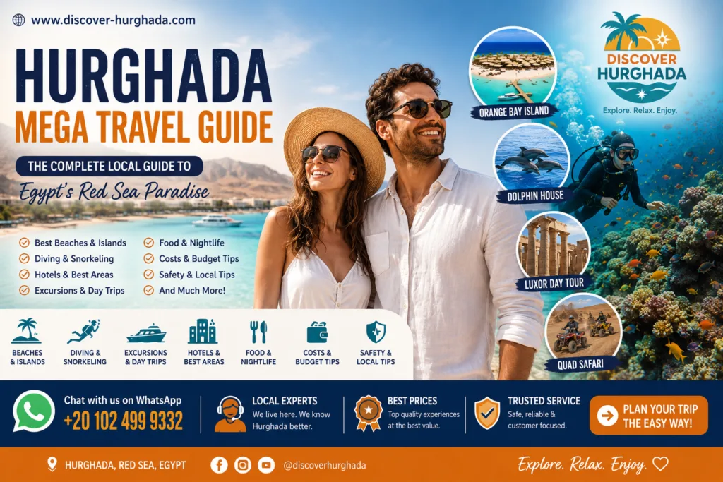 Hurghada Mega Travel Guide showing beaches, diving, excursions, hotels and Red Sea attractions in Hurghada Egypt