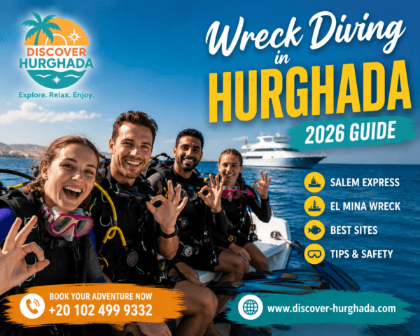 Wreck Diving in Hurghada 2026 divers exploring Salem Express and El Mina Red Sea wreck dive sites with Discover Hurghada