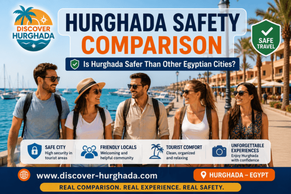 Hurghada safety comparison showing tourists walking safely in Hurghada Marina Egypt