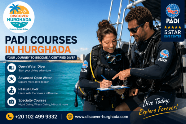 PADI Courses in Hurghada 2026 scuba diving certification training in the Red Sea with professional divers and Discover Hurghada