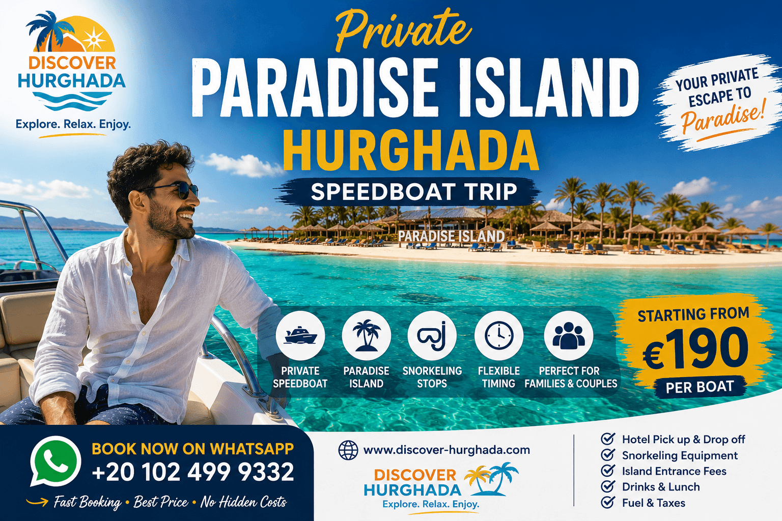 Private Paradise Island Hurghada speedboat VIP trip