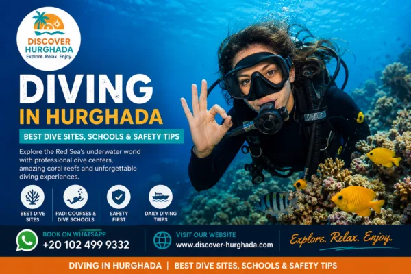 Diving in Hurghada with scuba diver exploring Red Sea coral reefs, best dive sites, PADI courses, diving schools and safety tips in Hurghada Egypt
