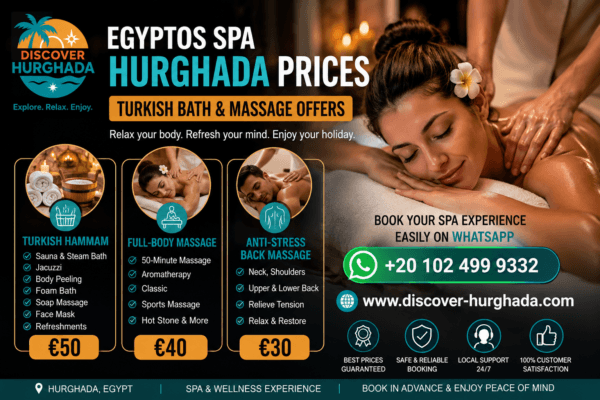 Egyptos Spa Hurghada Prices for Turkish bath, full-body massage and anti-stress back massage