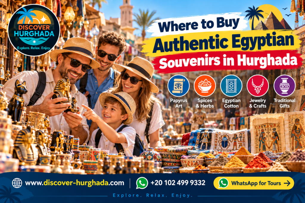 Authentic Egyptian Souvenirs in Hurghada β family exploring a traditional Egyptian market with papyrus art, spices, handmade crafts and souvenirs.