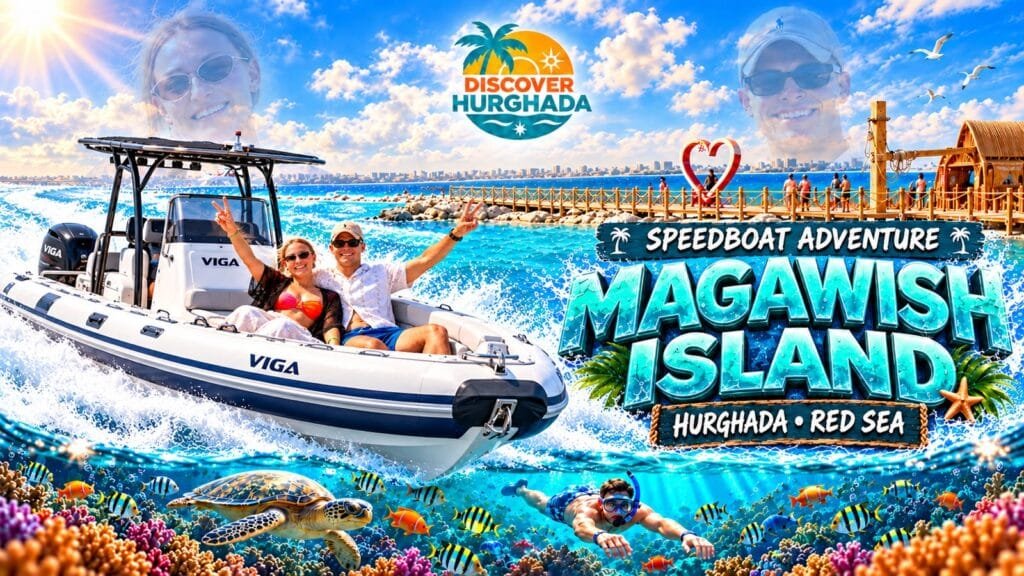 Hurghada Excursion Packages featuring tourists enjoying Red Sea boat trips, snorkeling, desert safari adventures and diving activities in Egypt